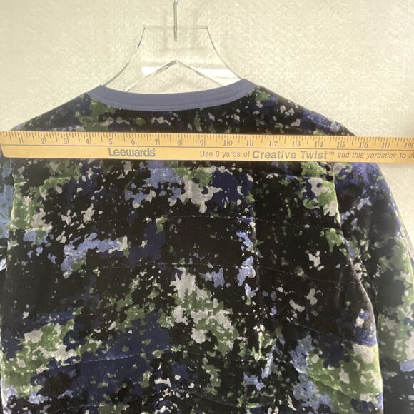 Eileen Fisher Printed Velvet Jacket Round Neck Zip Front Petite Small Blue Black - Picture 10 of 12